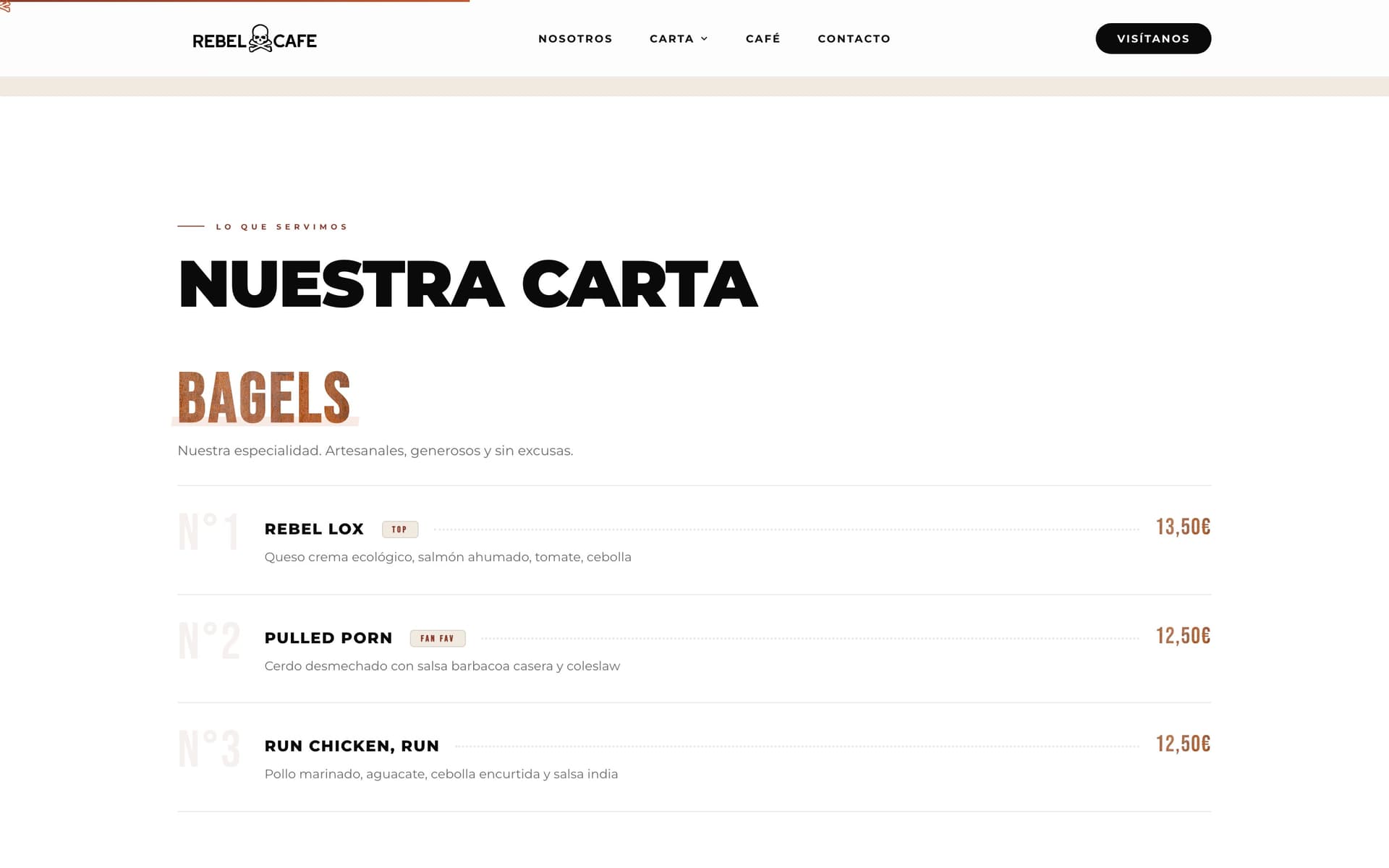 Rebel Café — La carta